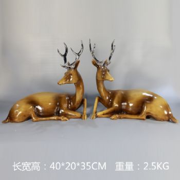 双鹿雕塑摆件中式摆件精品手工雕塑