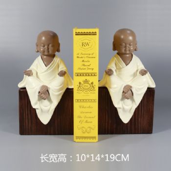 禅意佛童书夹小沙弥树脂雕塑摆件中式摆件精品手工雕塑