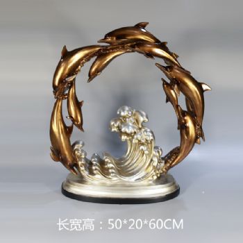 遨游海豚复合材料雕塑摆件中式摆件精品手工雕塑