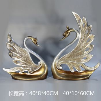 天鹅对歌复合材料雕塑摆件中式摆件精品手工雕塑