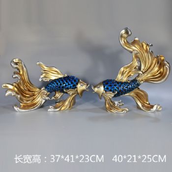 精致对鱼雕塑摆件中式摆件精品手工雕塑