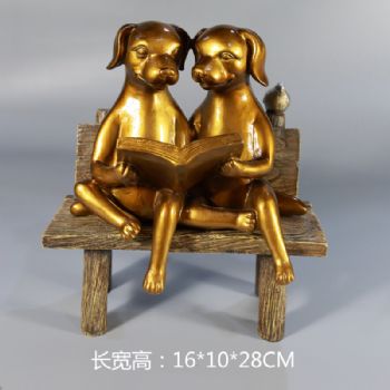 创意摆件小猫小狗读书摆件雕塑摆件中式摆件精品手工雕塑