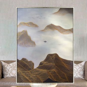 纯手绘抽象山水风景油画客厅玄关新中式挂画装饰画