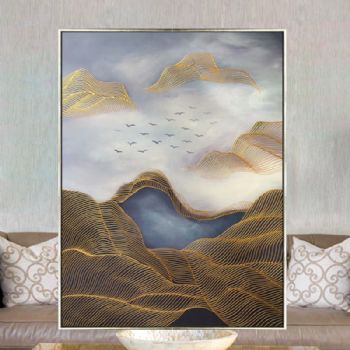 纯手绘抽象山水风景油画客厅玄关新中式挂画装饰画