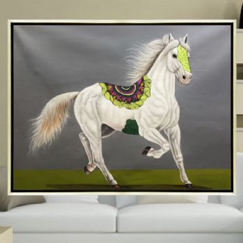 创新简约动物油画卧室挂画现代简约抽象装饰画多彩的马客厅墙壁画