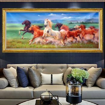 装饰画油画 手绘动物油画 马 八骏图 龙马精神 客厅办公室酒店挂画