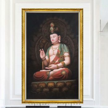 新中式客厅玄关装饰画敦煌壁观音菩萨手绘油画 C