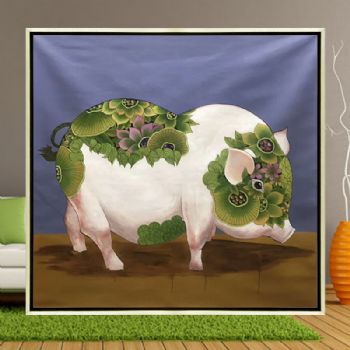 猪年油画多彩的猪动物油画创新简约卧室挂画现代简约抽象装饰画客厅墙壁画