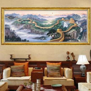 纯手绘手工 刀笔画 万里长城万里长 线条框 家庭挂画 酒店挂画 企业挂画