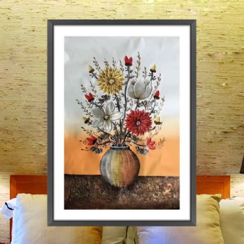 向日葵油画 手绘客厅玄关装饰画现代简约壁画过道竖版挂画花卉