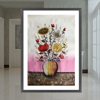 向日葵油画 手绘客厅玄关装饰画现代简约壁画过道竖版挂画花卉