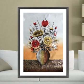 向日葵油画 手绘客厅玄关装饰画现代简约壁画过道竖版挂画花卉