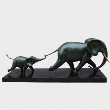 雕塑摆件母与子大象系列实心铜摆件青铜32.2