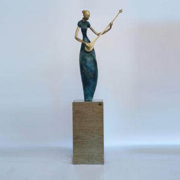 铜雕艺术品人物摆件仕女翠竹音乐冬不拉旗袍女饰品礼品宾馆会所摆设