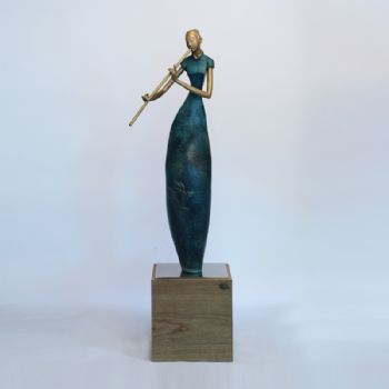 铜雕艺术品人物摆件仕女翠竹音乐吹笛旗袍女饰品礼品宾馆会所摆设