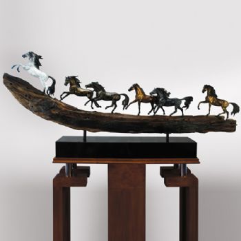 八骏齐奋上XLA1-37铜工艺品 铜雕塑 家居摆件 办公室软装黄铜     船木     大理石