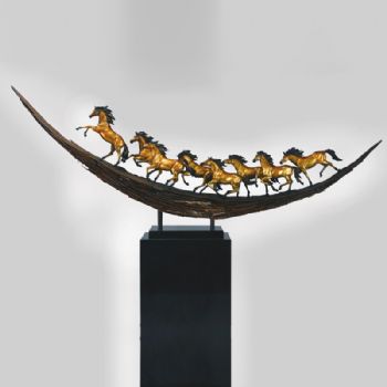 八骏齐奋上XLA1-35铜工艺品 铜雕塑 家居摆件 办公室软装黄铜      大理石