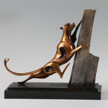 极富动态烈豹XLA4-49铜工艺品 铜雕塑 家居摆件 办公室软装黄铜     大理石6.7KG