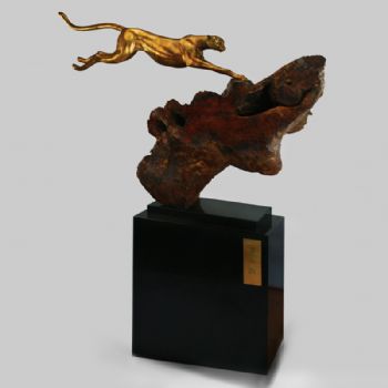 极富动态烈豹BDT037铜工艺品 铜雕塑 家居摆件 办公室软装 豹黄铜  大理石