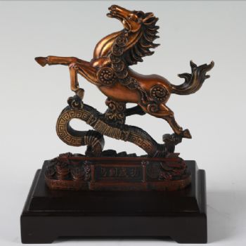 马到成功XL13-07铜工艺品 铜雕塑 家居摆件 办公室软装黄铜  木头