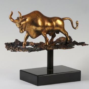 拓荒牛XL13-40铜工艺品 铜雕塑 家居摆件 办公室软装 黄铜  大理石