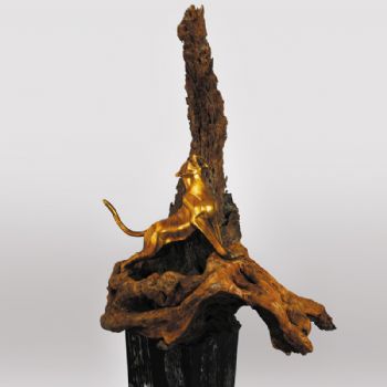 极富动态烈豹XL10-052铜工艺品 铜雕塑 家居摆件 办公室软装黄铜  大理石  木头