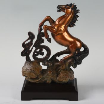 马上来福XL13-05铜工艺品 铜雕塑 家居摆件 办公室软装黄铜  木头