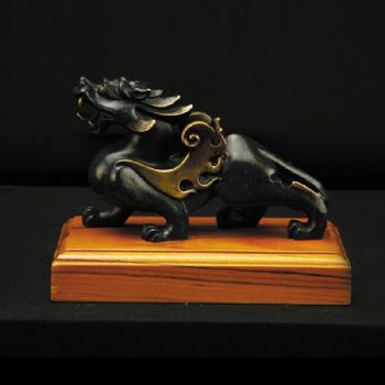 祥瑞貔貅XL12-014铜工艺品 铜雕塑 家居摆件 办公室软装黄铜   柚木