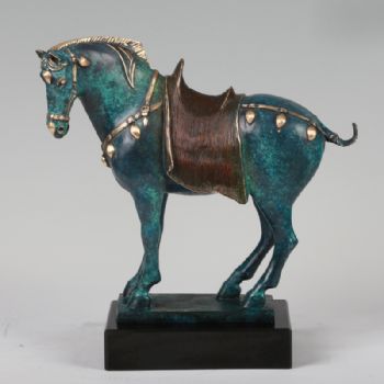铜艺《富贵唐马》XL12-070玄关摆件礼品 铜雕马摆件 动物雕塑黄铜  大理石