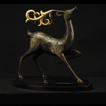 富贵鹿XL12-060铜工艺品 铜雕塑 家居摆件 办公室软装黄铜  大理石  木头