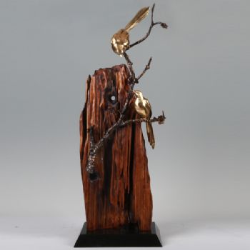 喜上枝头XLA3-26铜工艺品 铜雕塑 家居摆件 办公室软装 黄铜      船木     大理石