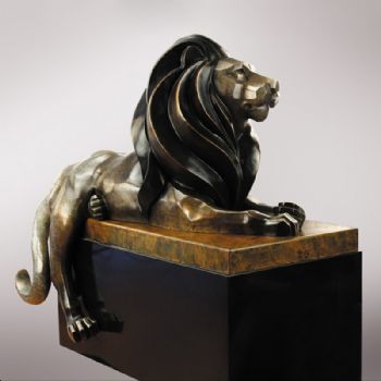 定乾坤狮王XLA4-25铜工艺品 铜雕塑 家居摆件 办公室软装黄铜     大理石