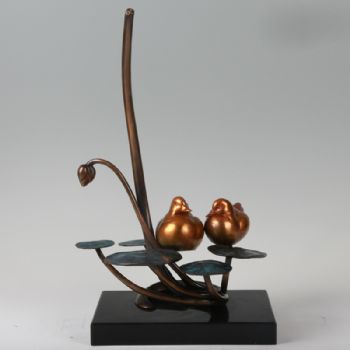 和和美美XLA3-27铜工艺品 铜雕塑 家居摆件 办公室软装 黄铜     大理石6KG