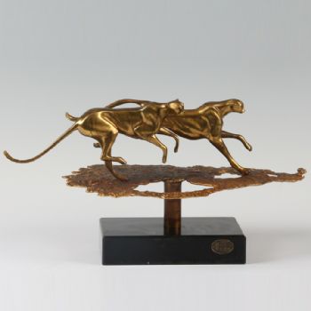 轻云烈豹XL13-42铜工艺品 铜雕塑 家居摆件 办公室软装黄铜  大理石