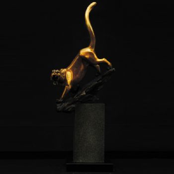 极速动态烈豹XX011铜工艺品 铜雕塑 家居摆件 办公室软装 黄铜  大理石