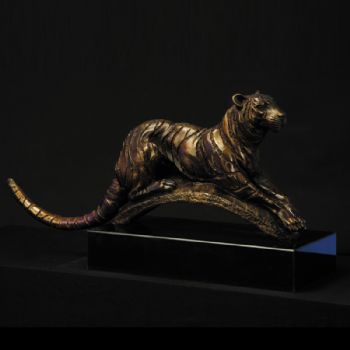 极富动态烈豹XX016铜工艺品 铜雕塑 家居摆件 办公室软装黄铜  大理石