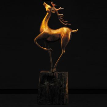 祥鹿XLA4-18铜工艺品 铜雕塑 家居摆件 办公室软装 黄铜       船木4KG