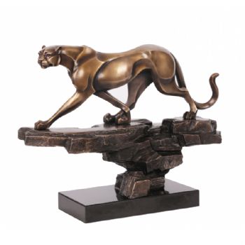 创意动态烈豹XLA4-68铜工艺品 铜雕塑 家居摆件 办公室软装黄铜     大理石9.2KG