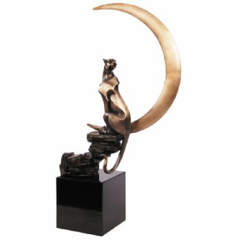 创意星月烈豹XLA4-67铜工艺品 铜雕塑 家居摆件 办公室软装黄铜     大理石7.6KG