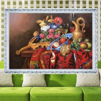 欧式油画花卉水果装饰画墙画有框餐厅挂画玄关静物花卉手绘肌理油画