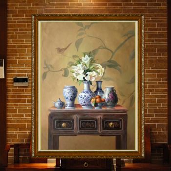 装饰画纯手绘油画餐厅装饰挂画玄关壁画卧室油画新现代新中式油画客厅挂画 A