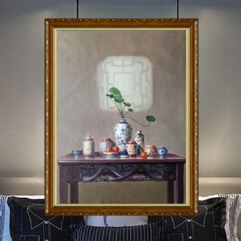 装饰画纯手绘油画餐厅装饰挂画玄关壁画卧室油画新现代新中式油画客厅挂画 C