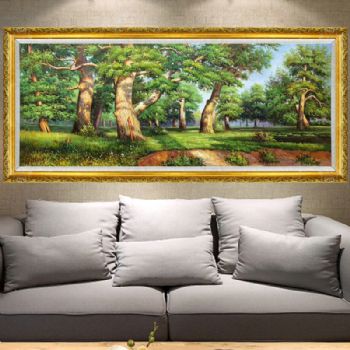 纯手绘手工 写实油画 俄罗斯森林 线条框 酒店挂画 高档油画