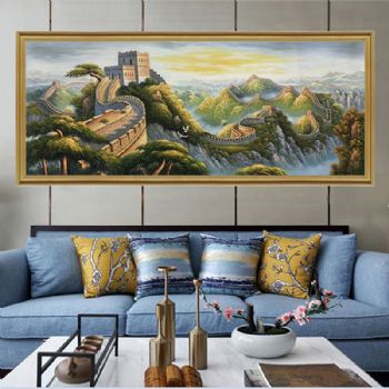 写实纯手绘中式装饰画客厅办公室书房油画纯手绘山水风景 万里长城