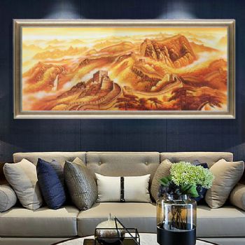 适合客厅 大厅 酒店挂画 纯手绘手工 中式油画 万里长城 线条框