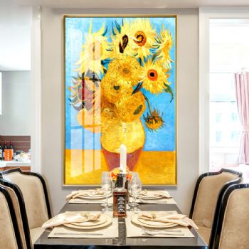 晶瓷画世界名画梵高向日葵现代简约入户玄关客厅壁画装饰画轻奢大气竖版过道美式挂画