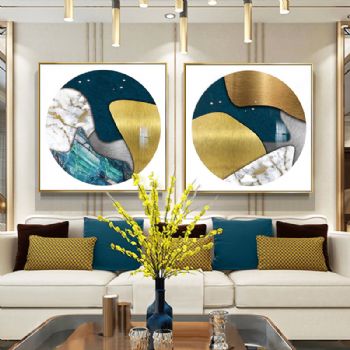 金箔大理石纹 晶瓷画客厅装饰画轻奢现代中式挂画 背景墙水晶壁画