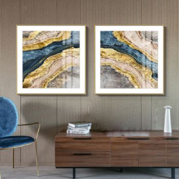 现代简约美式后现代轻奢抽象艺术水晶大理石纹装饰画金色餐厅挂画