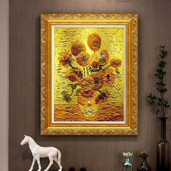 线条框梵高油画向日葵客厅装饰画欧式手绘轻奢凡高名画玄关壁画酒店挂画