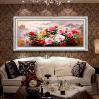 手绘花开富贵油画新中式挂画纯画酒店定制手工牡丹客厅欧式装饰画